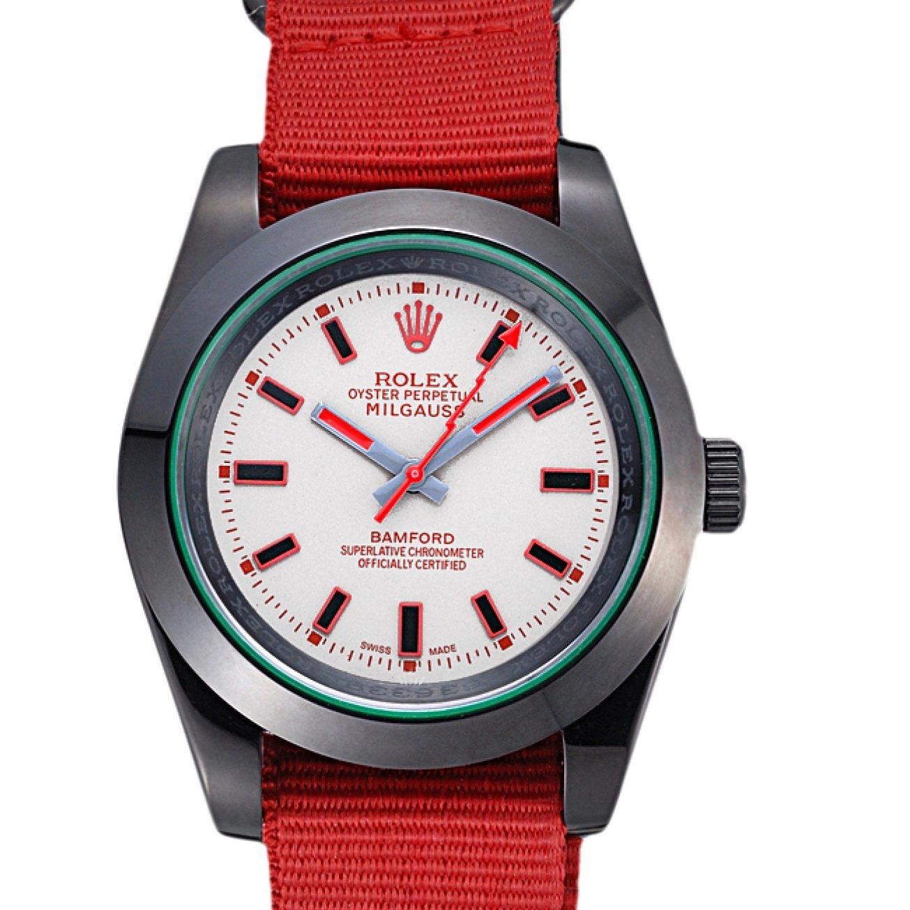 Aaa replica watch Red Milgauss Strap 622002 Bamford Rolex Nylon 0823